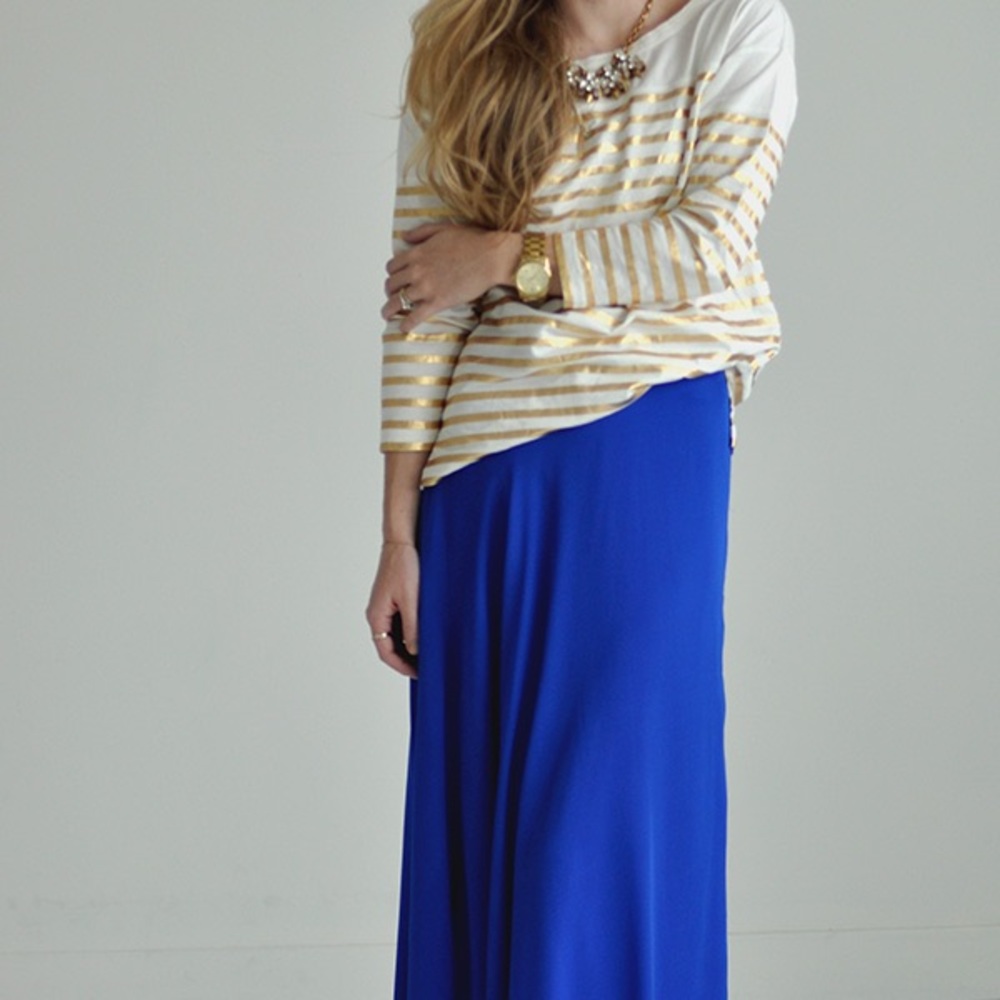 J.Crew Metallic gold striped sailor tee